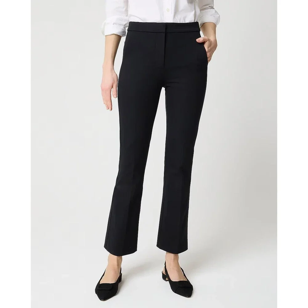 J.CREW Nicki Flare Pant 12 Black Ankle Cropped High Waist Twill NWT B69
